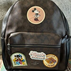 Coach Brown Backpack with Disney Minnie Mouse Patches